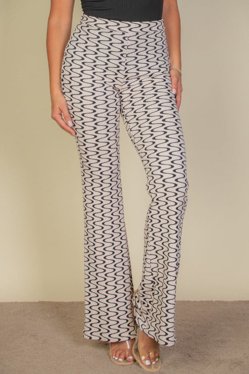 Wavy Print High Waist Flare Pants