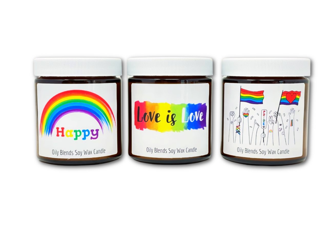 Pride Soy Wax Candles - Happy, Pride, Flags, Love is Love - Oily BlendsPride Soy Wax Candles - Happy, Pride, Flags, Love is Love