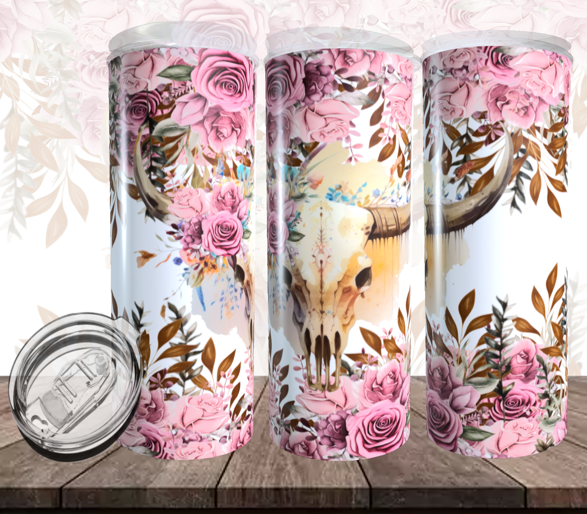 Boho Cow Skull Floral Tumbler